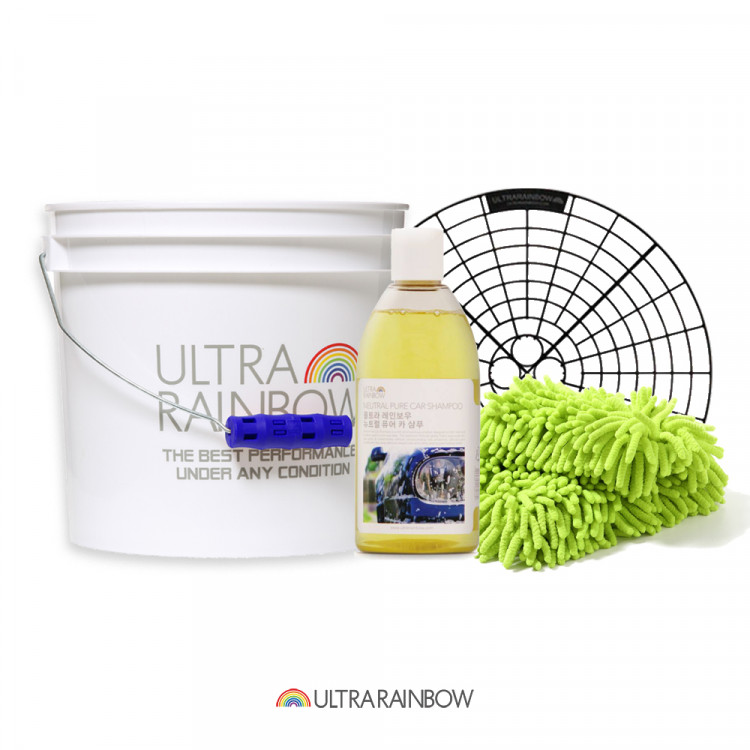 울트라레인보우 세차용품 키트 Ⅱ (세차버킷 에어그립 버킷필터 중성카샴푸 셔닐워시패드)